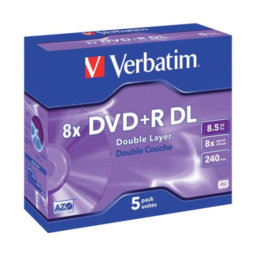 [VER43541] Verbatim DVD+R 8X 8.5GB 240MIN Double Layer Caixa Normal (Jewel) Pack 5